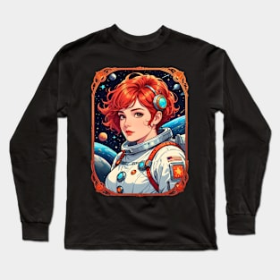 Astro Girl Astronaut female retro vintage 80s comic design Long Sleeve T-Shirt